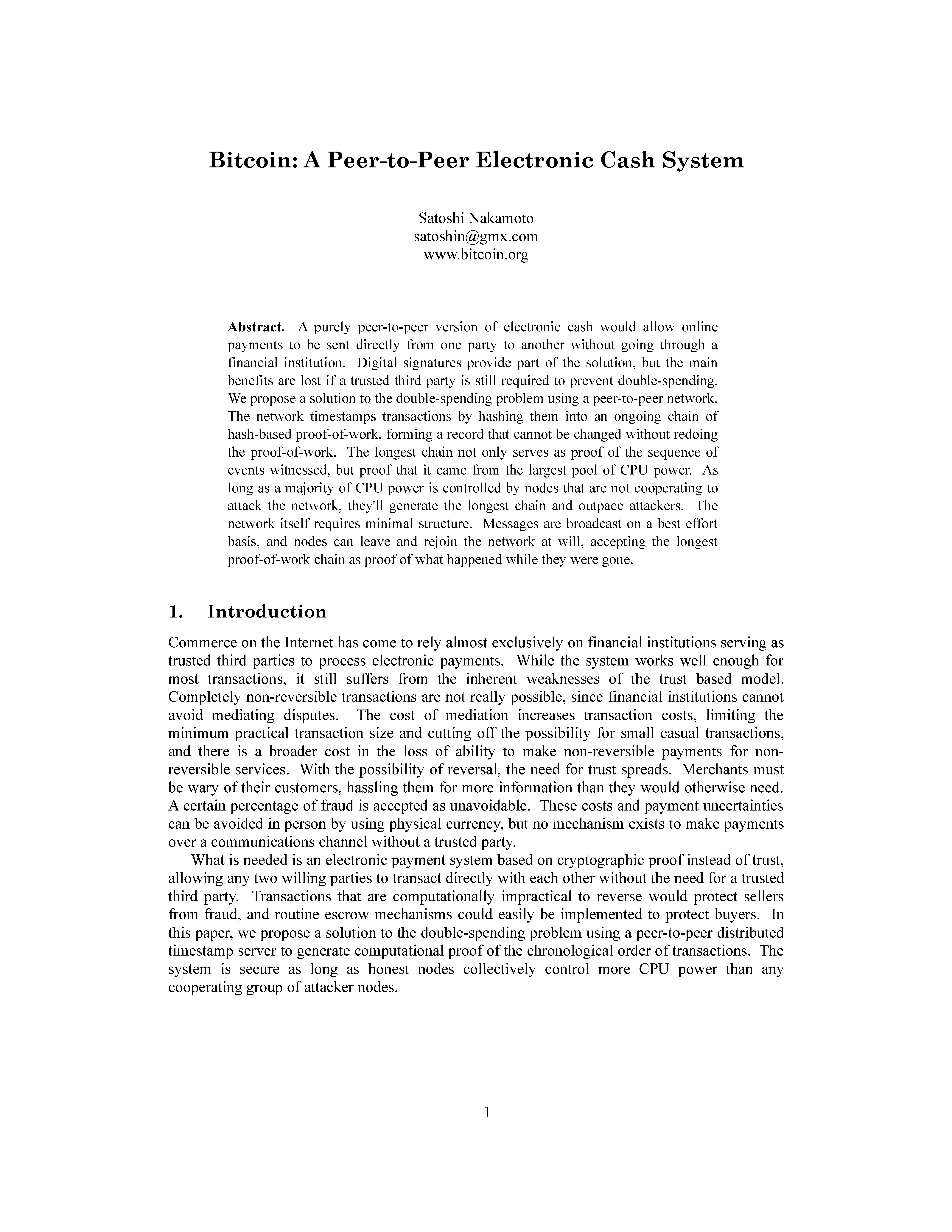 The Bitcoin White Paper （ English Original )