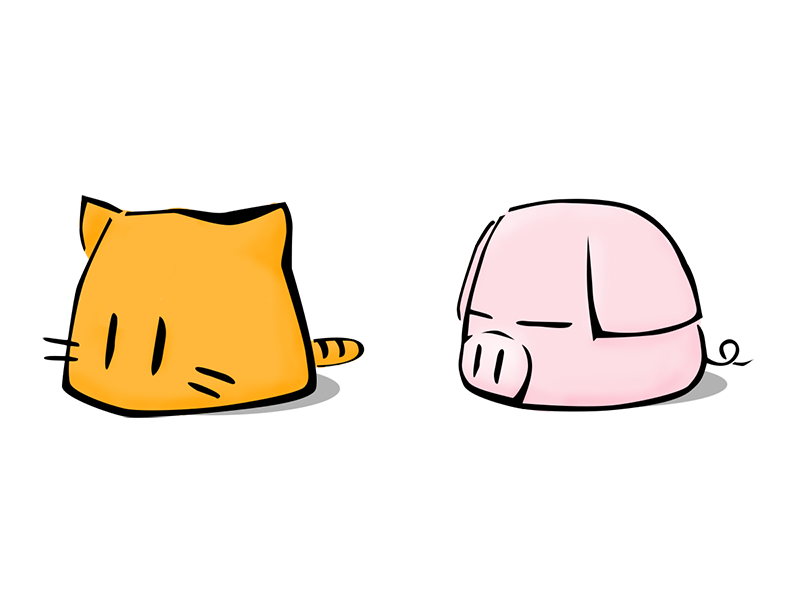Yellow Cat And Pink Pig